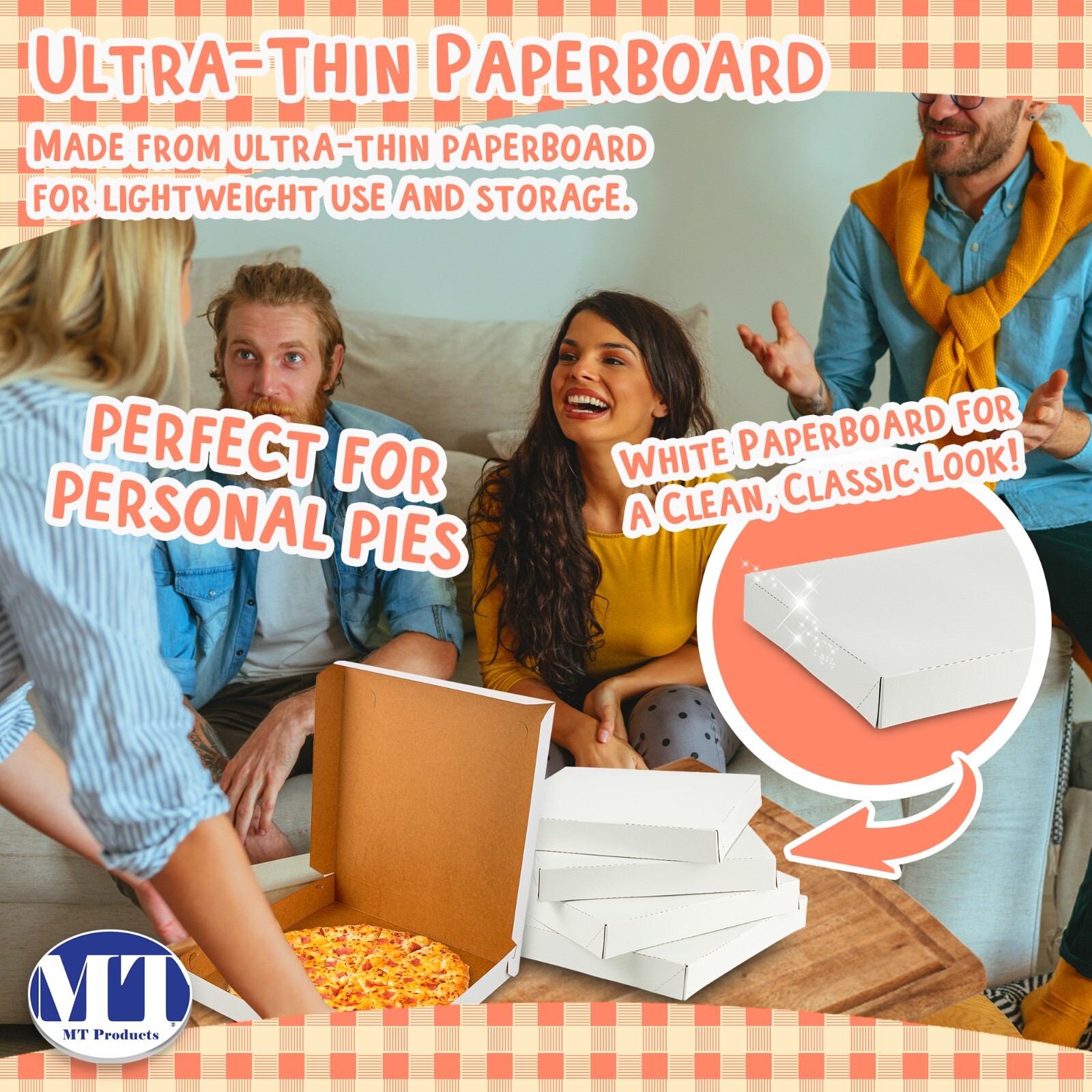 MT Products 10″ x 10″ x 1.5″ Plain White Extra Thin Pizza Boxes – Pack of 10