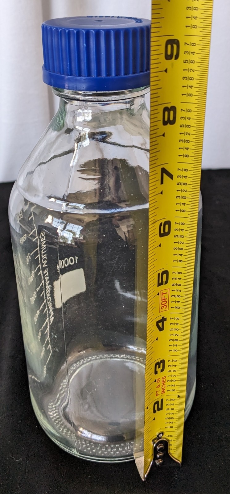 1000ml Lab Bottle with Lid 9.25″H x 4″W Clear Glass 1000ml Approx Increment