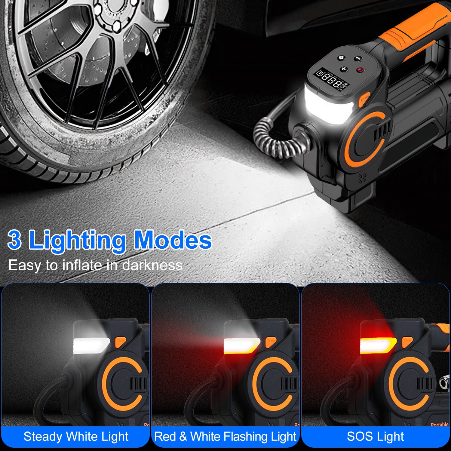 1Pc 140W 150PSI 21V Battery Powered Tire Inflator Cordless Air Inflator Digital