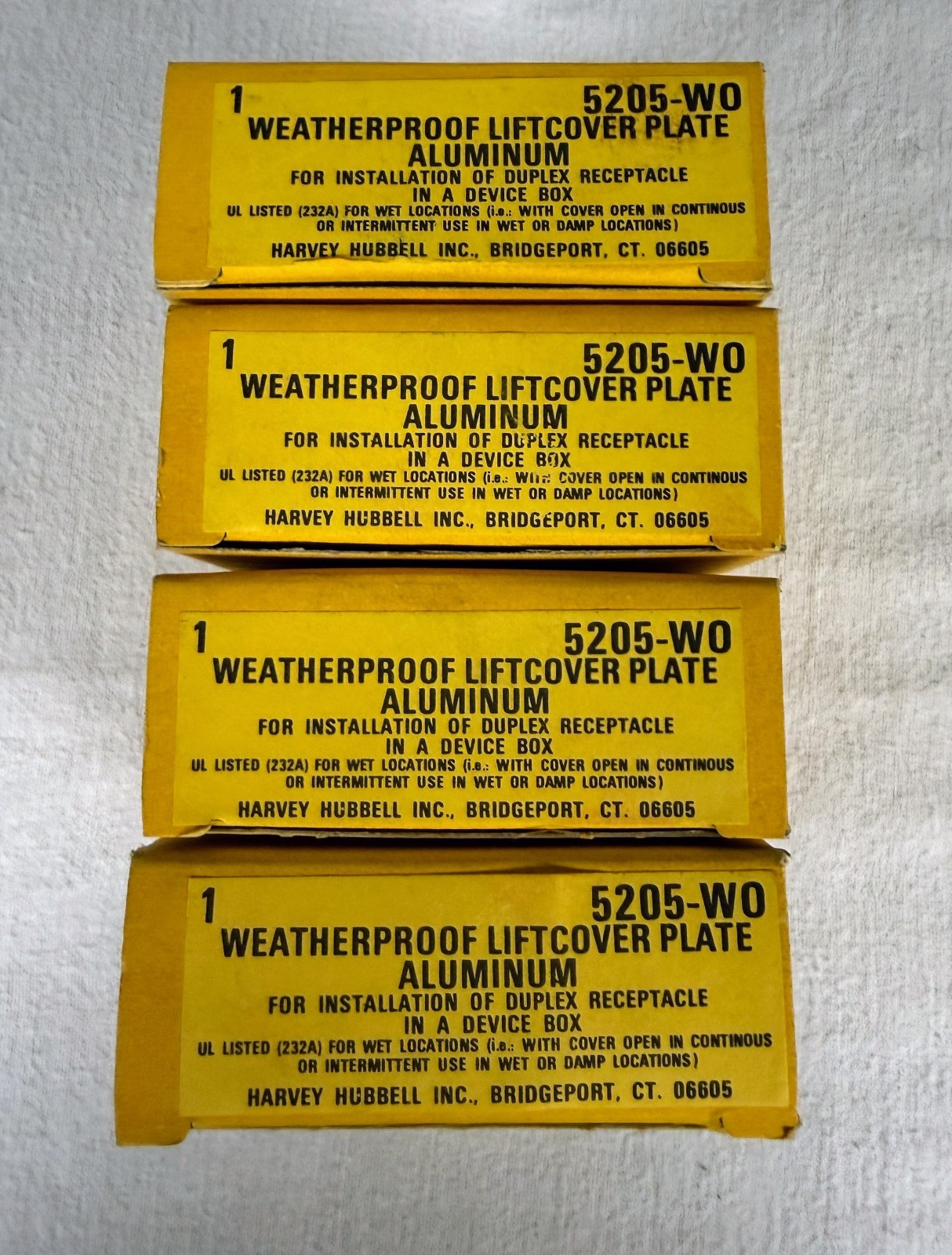 Four (4) NOS Hubbell 5205-WO Aluminum Weatherproof Liftcover plates