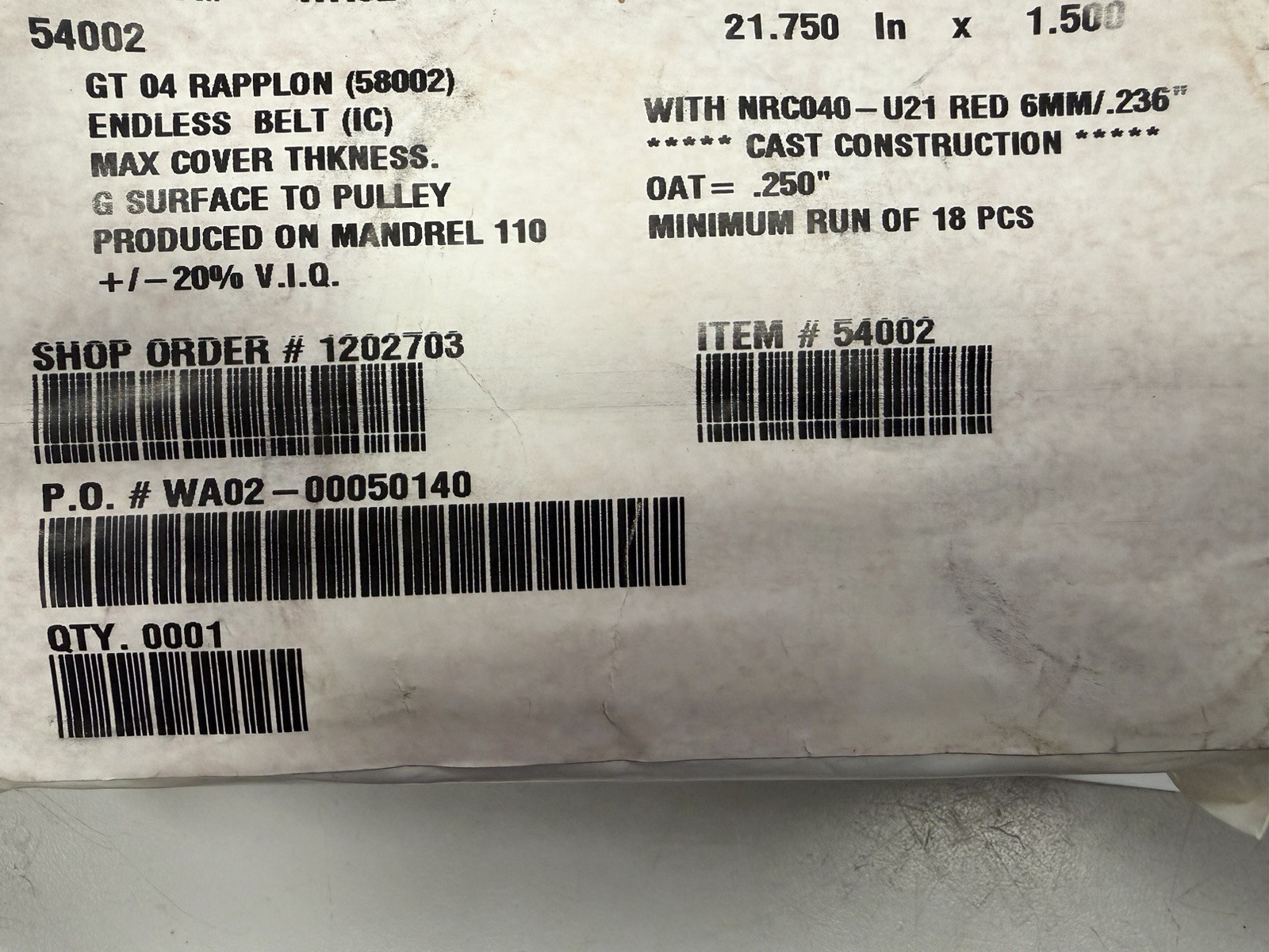 Ammeraal Belttech, Inc – 21.750″ x 1.500″ x 1/4″ Endless Gripper Belt