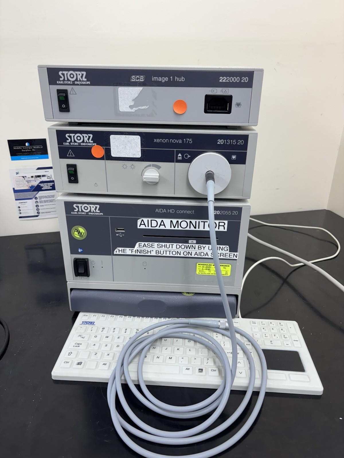 STORZ Endoscopy System Bundle–Image 1 Hub, AIDA HD, D-Light ,HD Monitor-Keyboard