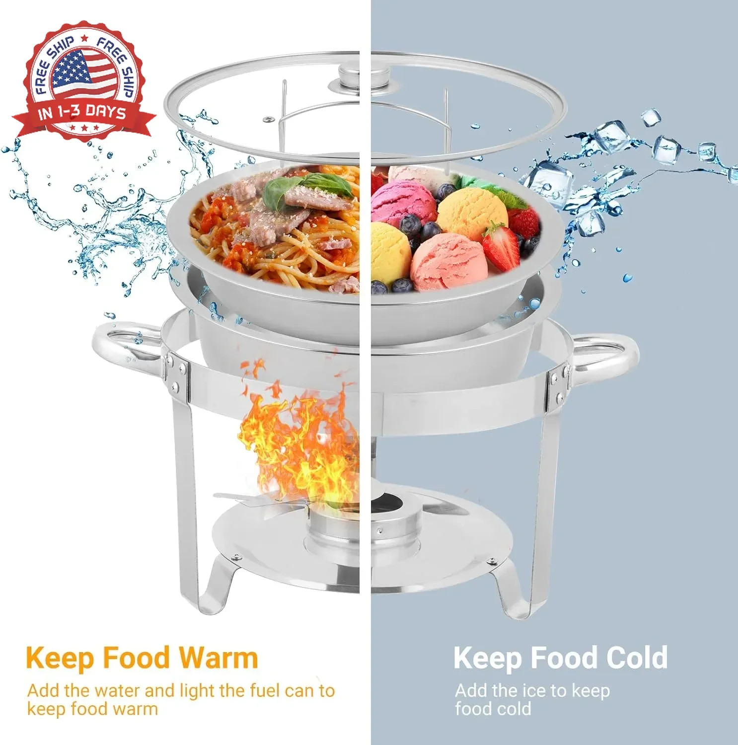 ROVSUN 5 Qt 2 Pack Chafing Dishes for Buffet, NSF Stainless Steel Round Chafers