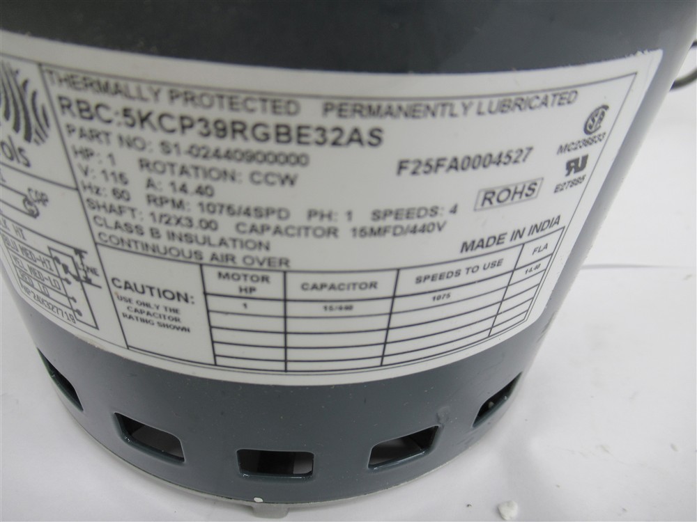 York S1-02440900000, 1 HP Blower Motor, 115 Volts, 1075 / 4 SPD RPM