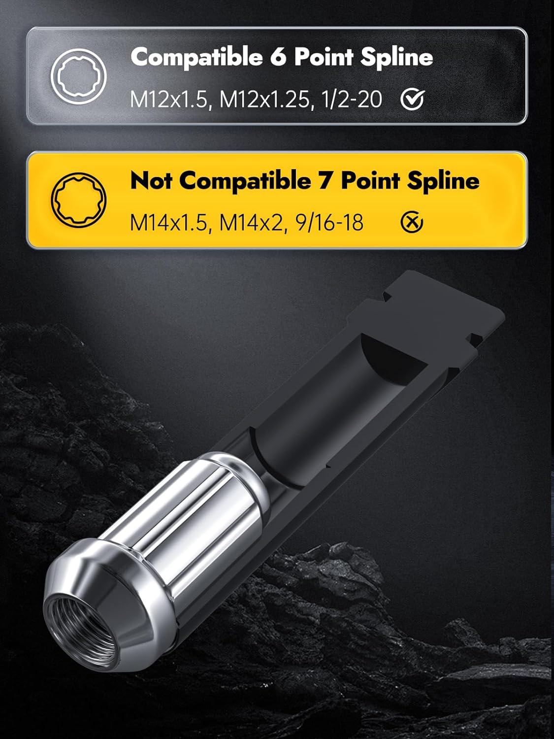6-Point Spline Lug Nut Socket Key Tool – 17mm Hex Black