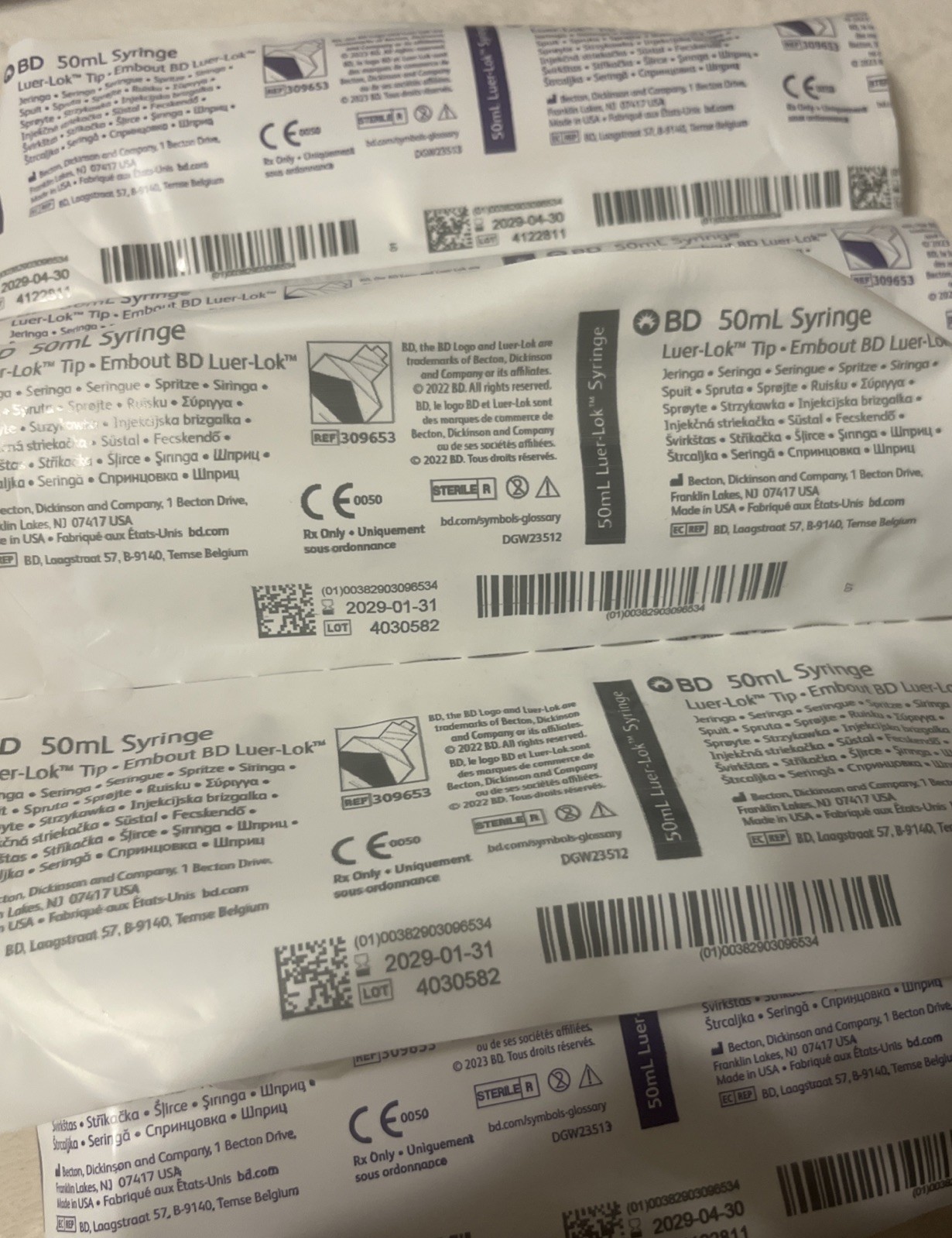BD 50mL – Luer-Lock Syringe Tip Ember BD NO Needle – 6 Pack – New