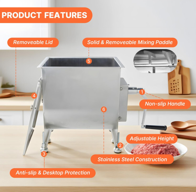 Mezcladora manual de carne 15 lb de acero inoxidable para salchichas, Nuevo