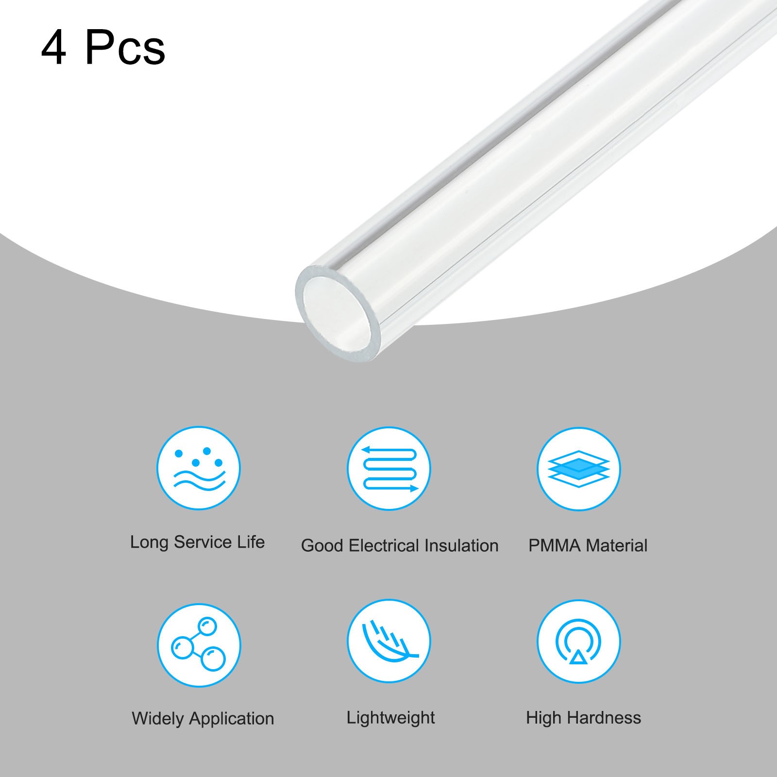 4pcs Acrylic Pipe Clear Rigid Round Tube 6mm ID 8mm OD 14″