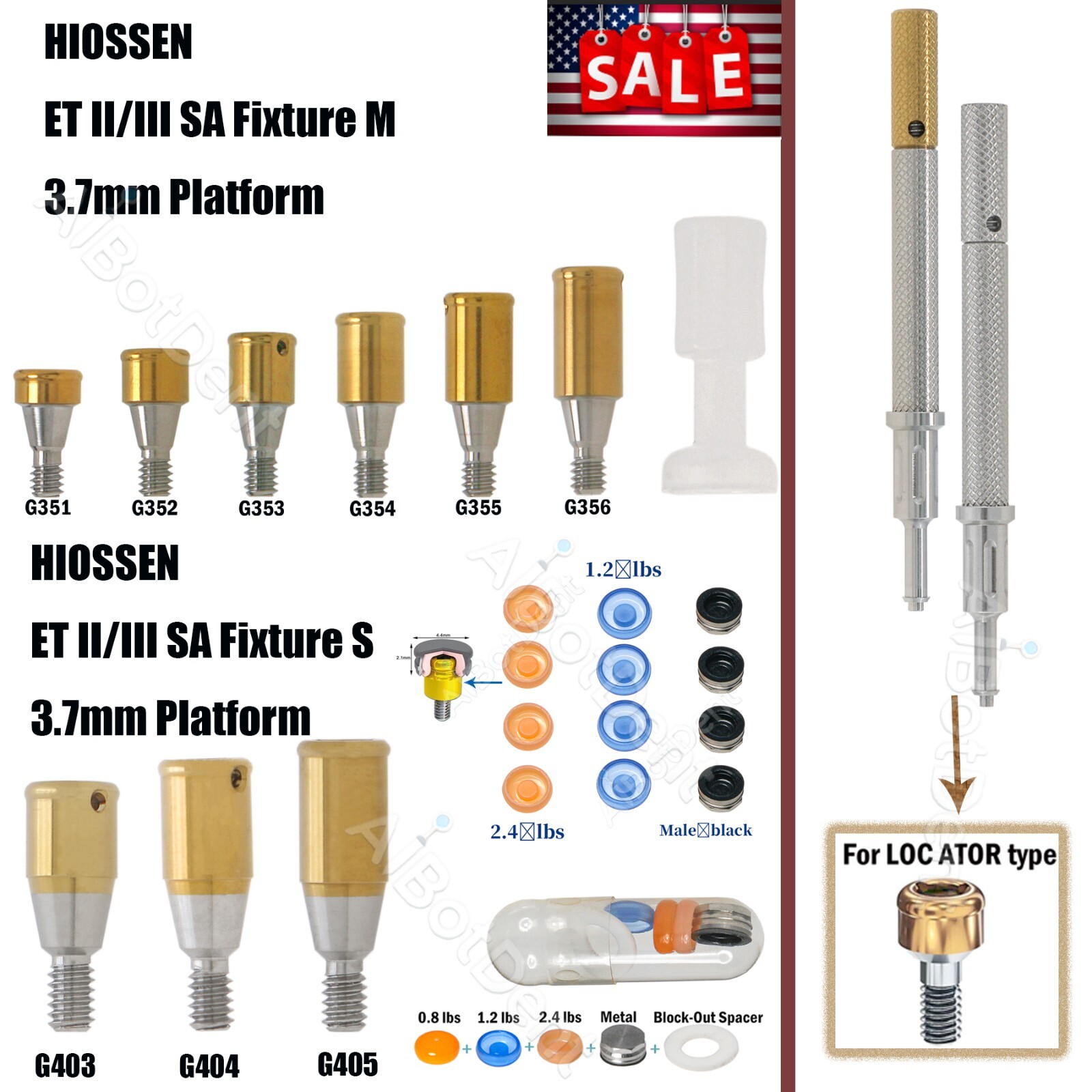 US Dental Overdenture Locator Implant Abutment for Zimmer/Hiossen Male Caps Tool