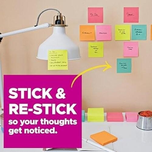 Post-it Super Sticky Full Stick Notes, 3 in X 3 In, 6 Pads, 2x the Sticking Powe