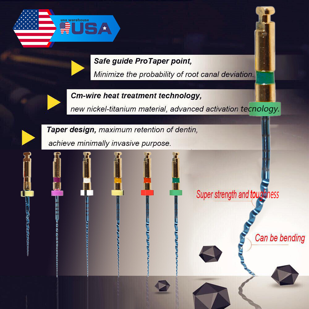 6Pcs/pack Dental Endo CV-Blue Taper File Niti Rotary Files 25MM Root Canal USA