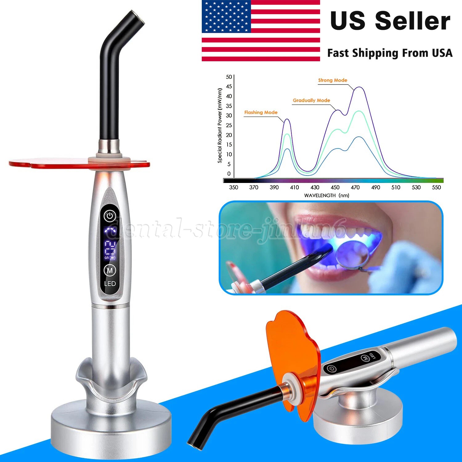 Dental Wireless Cordless LED Cure Curing Light Lamp 2000mw 5W Tool Resin Cure