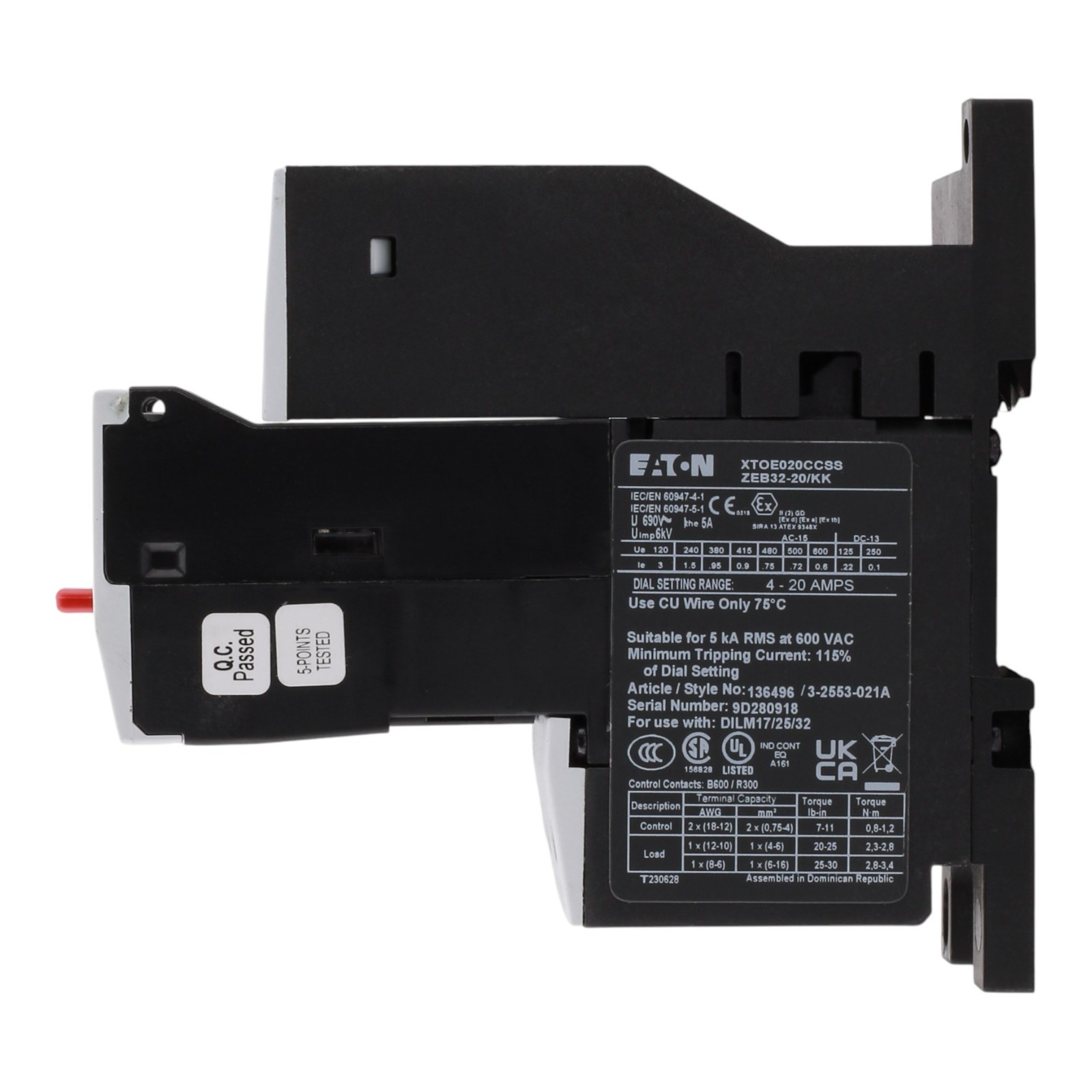 NEW Eaton C440 XTOE020CCSS 4-20A 45mm Electronic Overload Relay