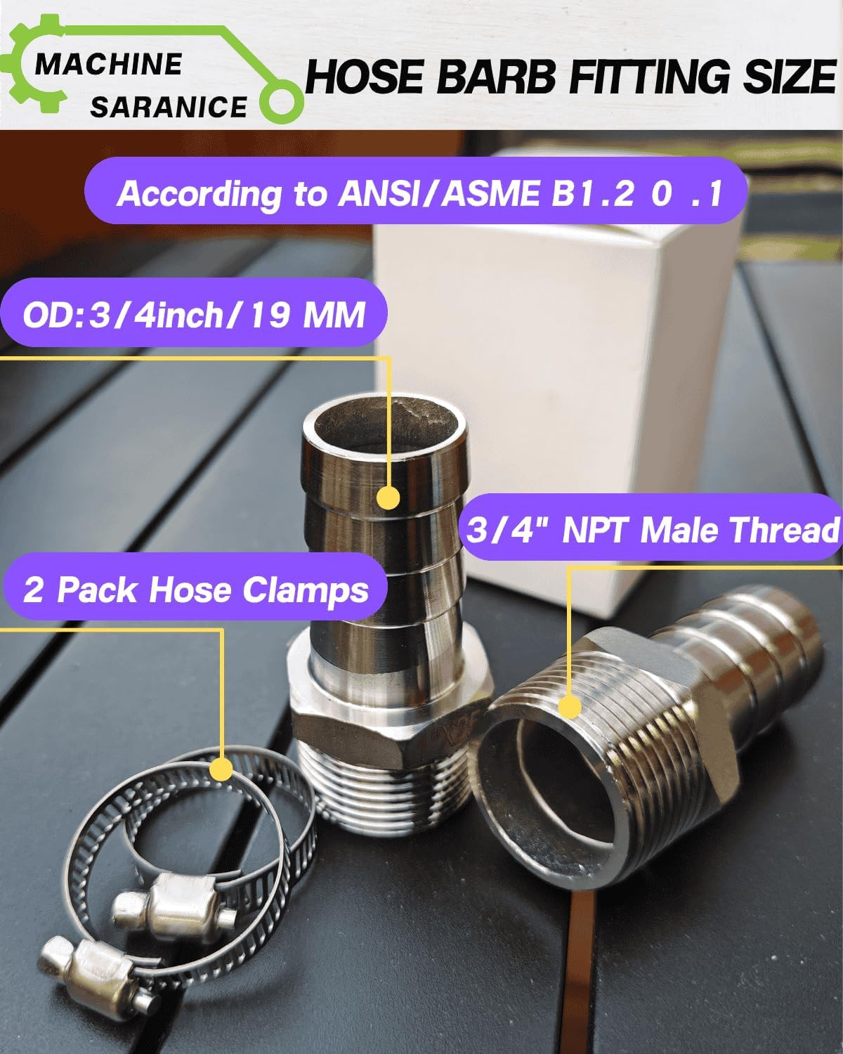3/4″ Barb x 3/4″ NPT Male Stainless Steel Barbed Hose Fitting,Leak-Proof Connect