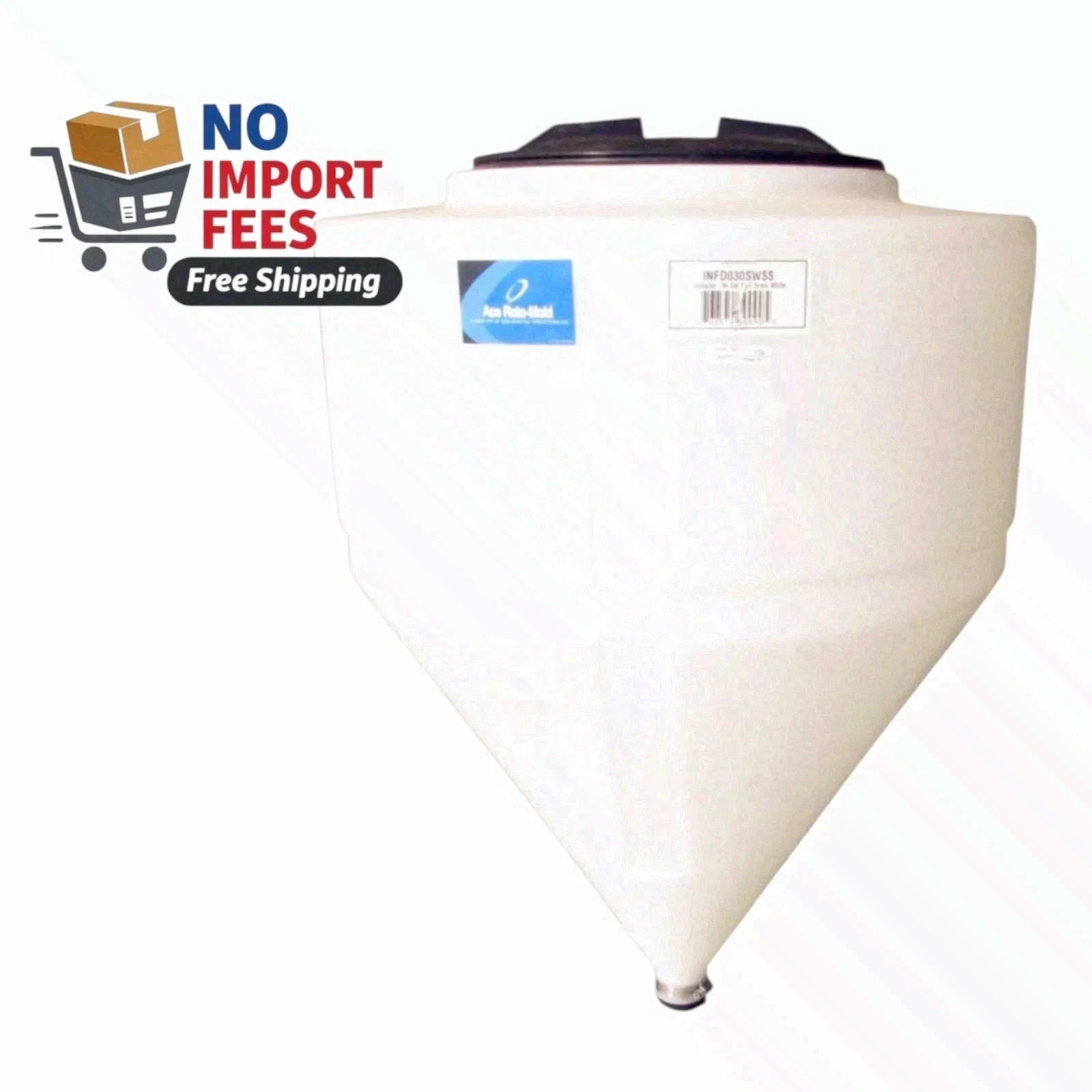 30Gallon Cone Bottom Inductor Tank Full Drain MDPE Chemical Resistant – No Stand