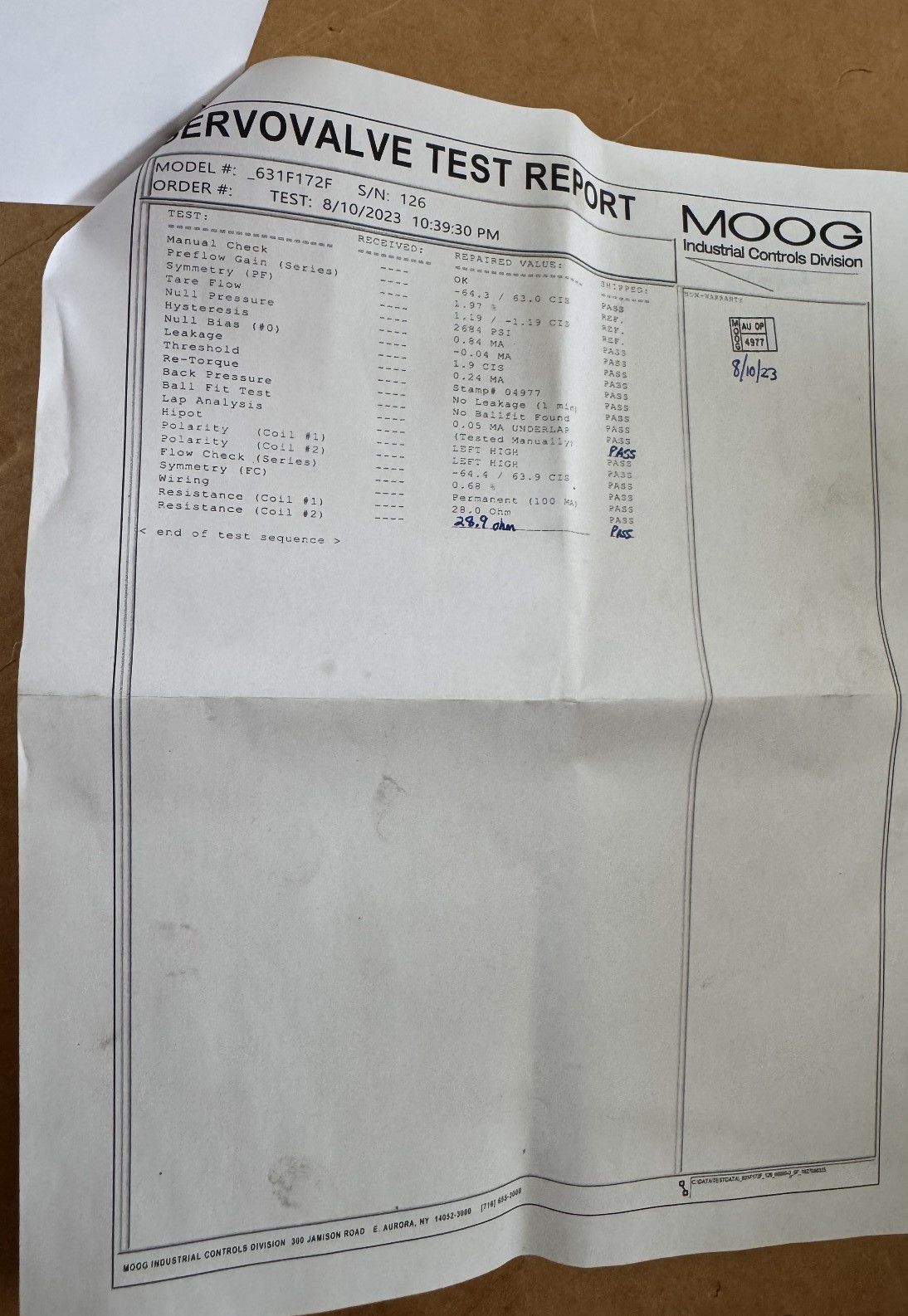 Moog 631F172F P60F0FM4VBR Servo Valve USA NextDay Air Available with Test Report