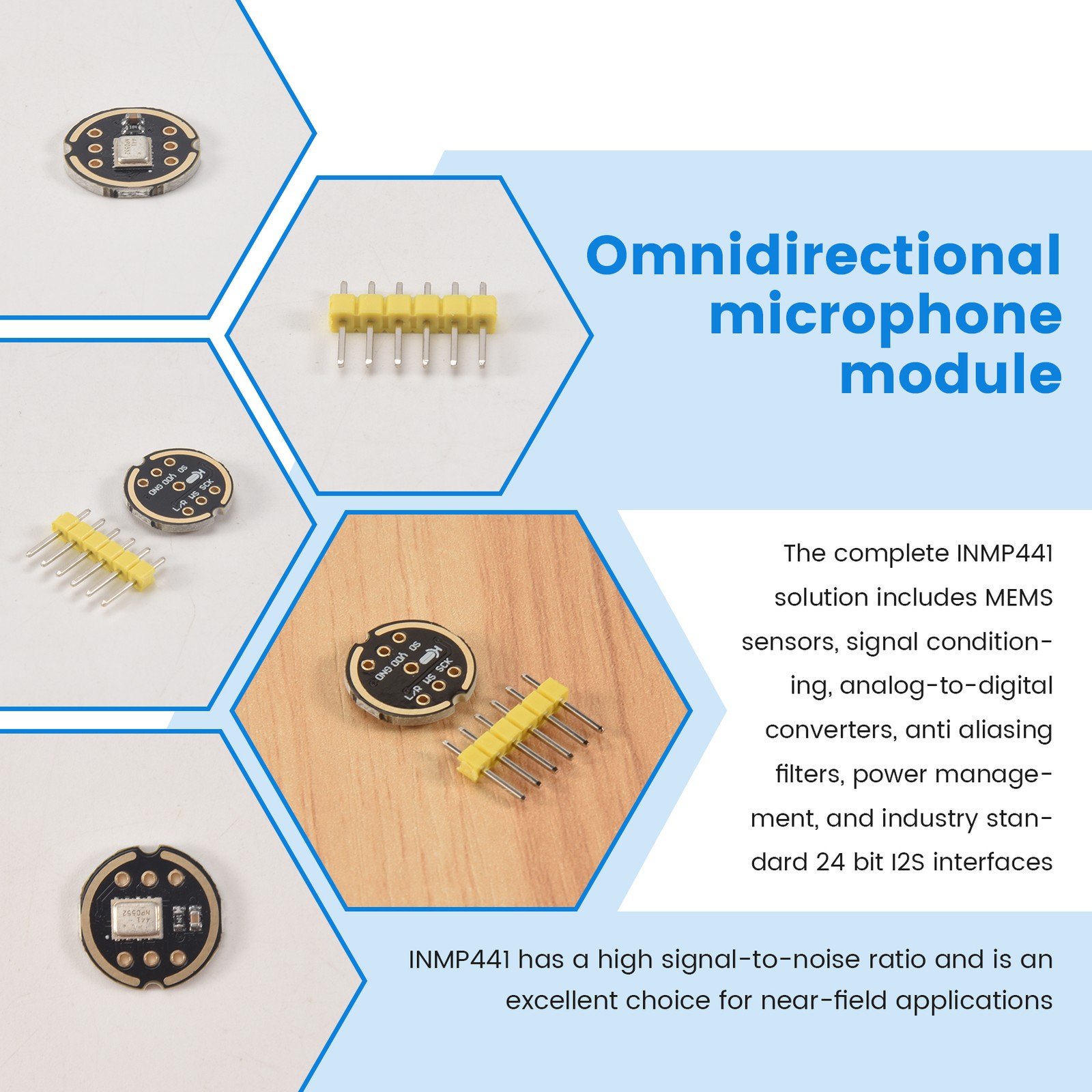 5pcs Inmp441 Omni-Directional Microphone Module Mems High Precision I2S Cut2233