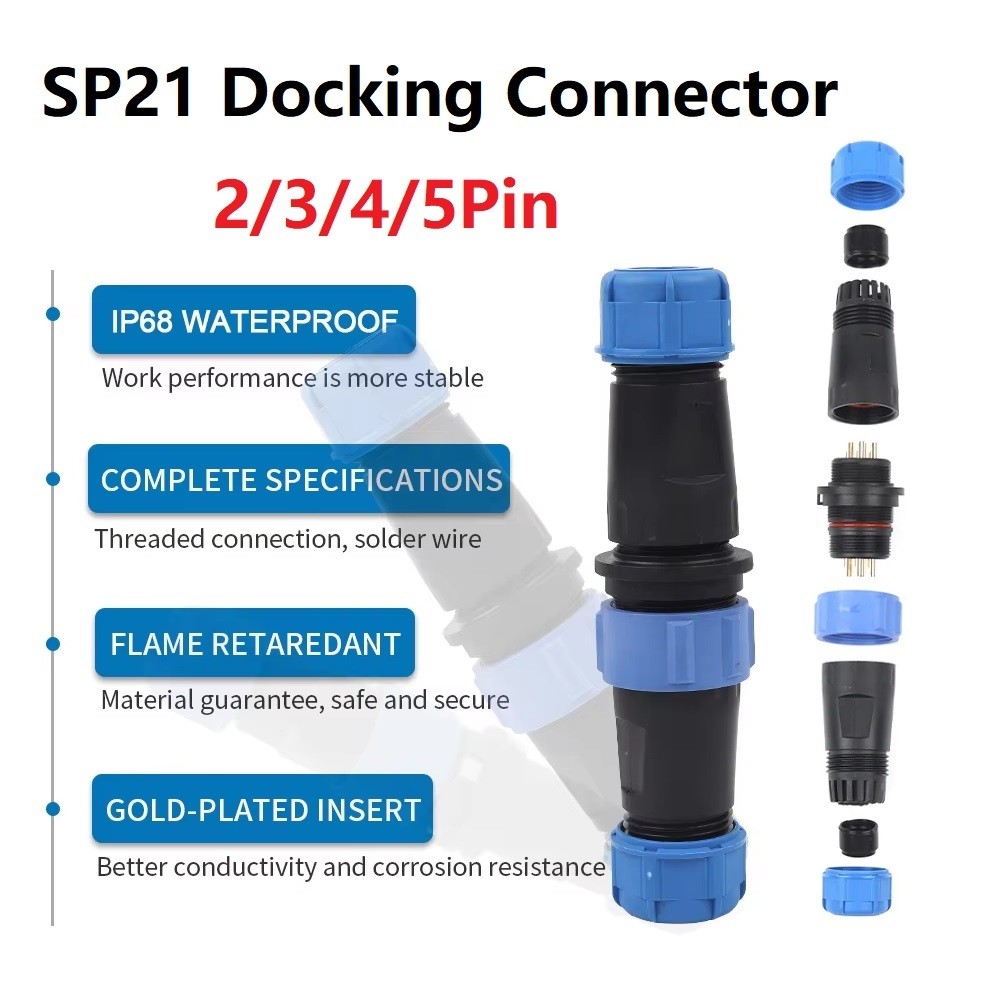 SP21 2/3/4/5Pin Docking Cable Connector Plug & Socket Waterproof Soldering Joint