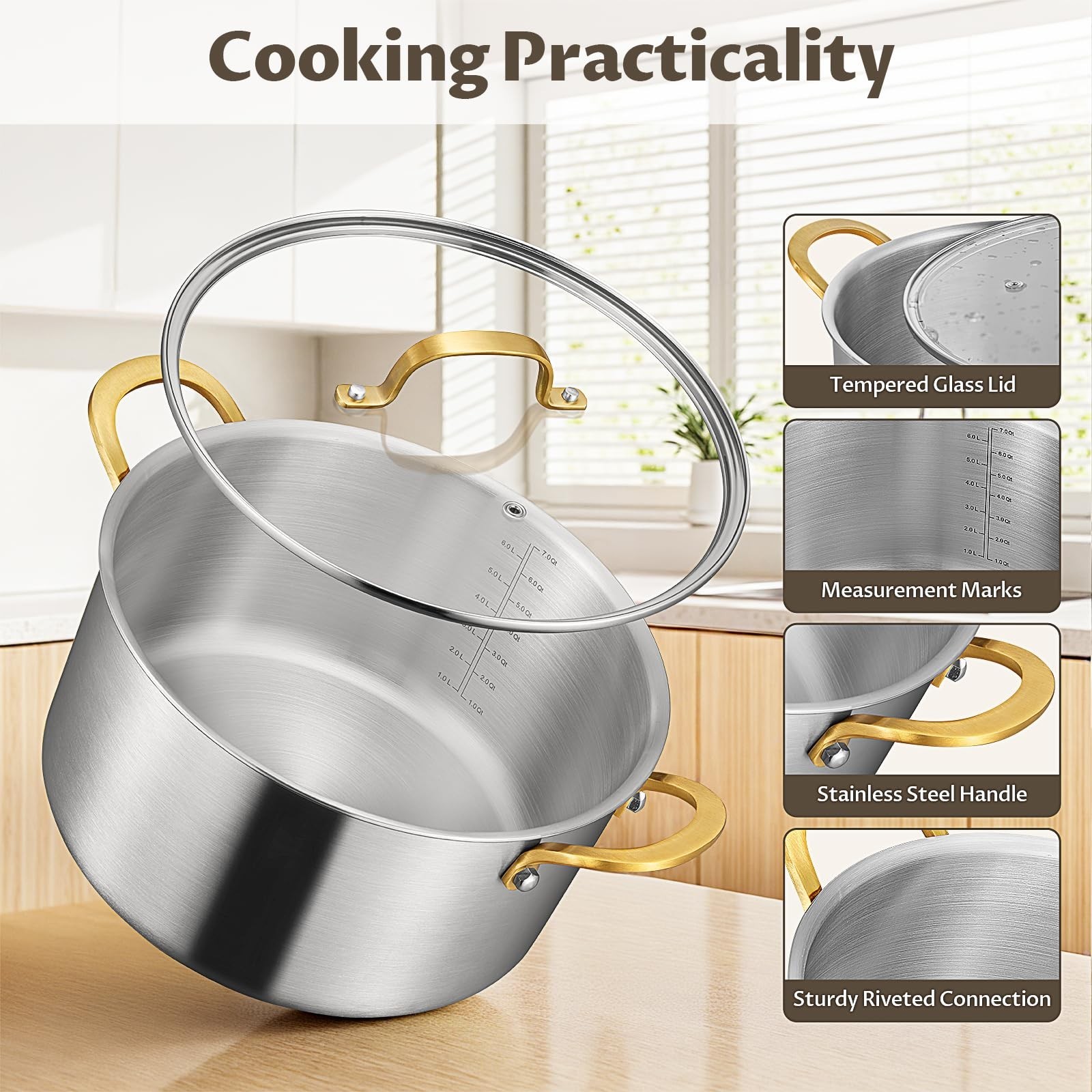 BEZIA 12 QT Stock Pot with Lid, Full Clad Tri-Ply Stainless Steel Soup Pot | …