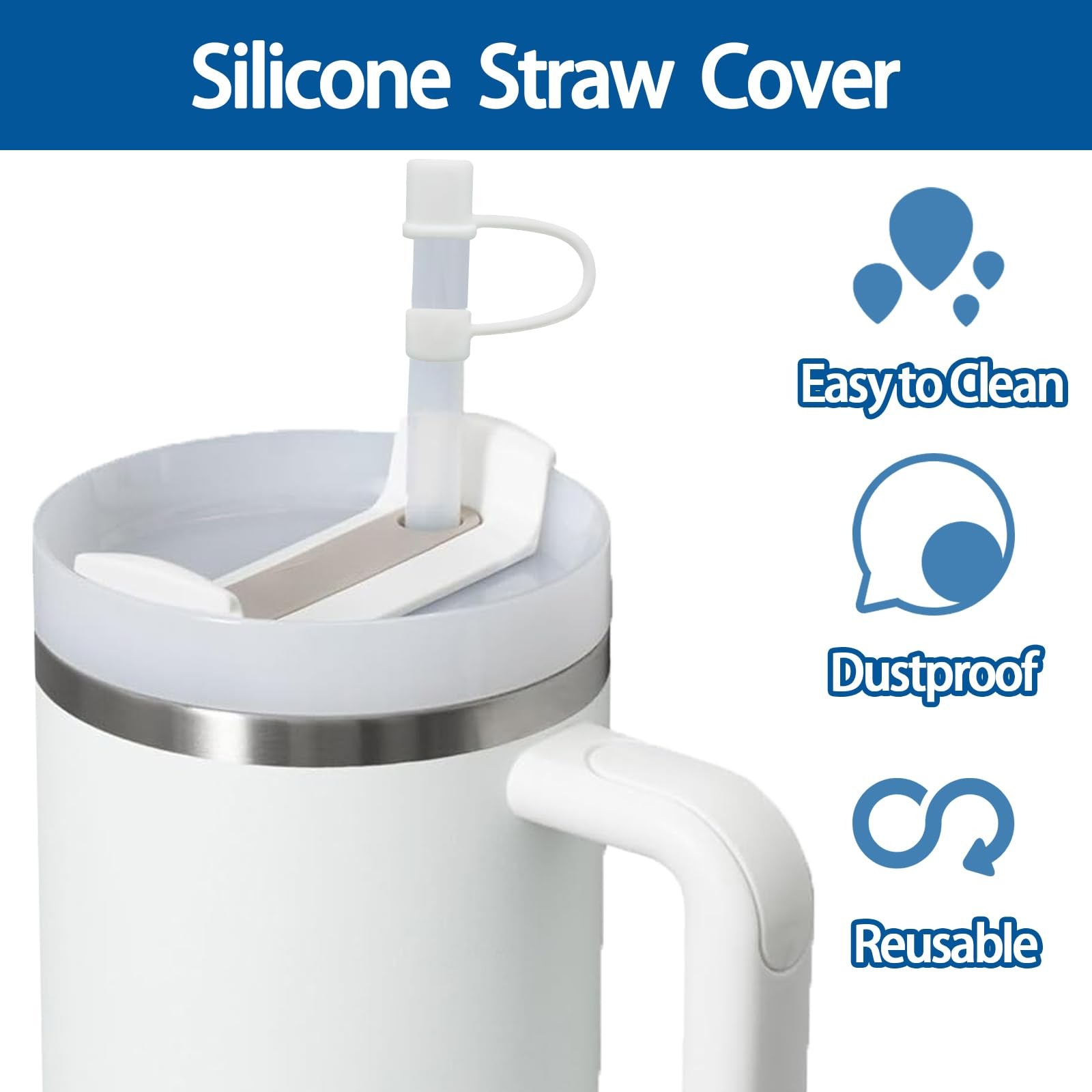 CEDIDJAC 6PCS Silicone Straw Covers Cap Compatible with 3.5*3*0.5, White