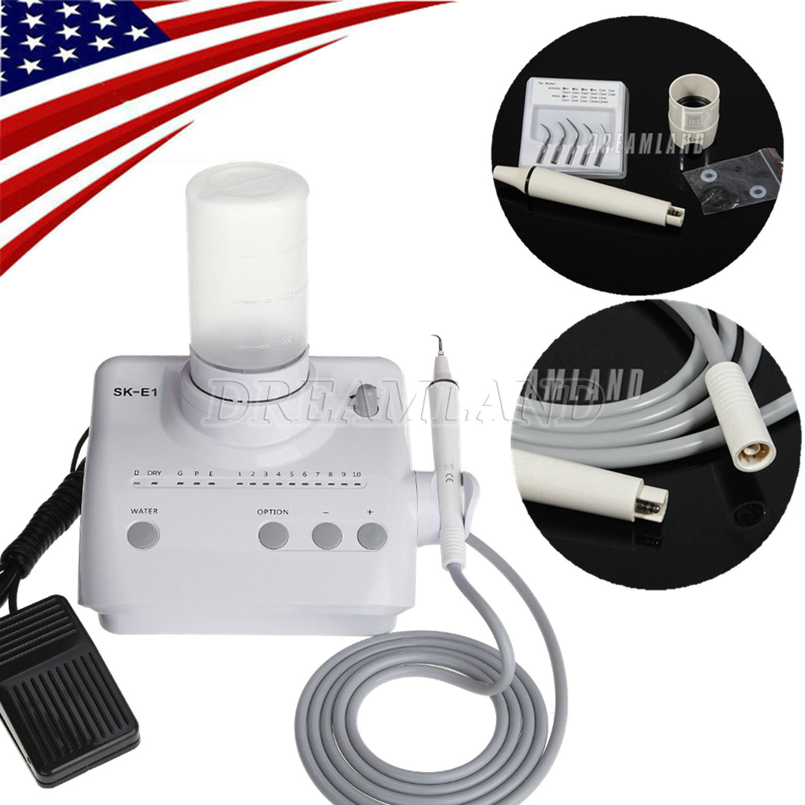 SK-E1 Dental Ultrasonic Scaler Compatible Cavitron EMS + 5*Tips + 2 Bottles Mh