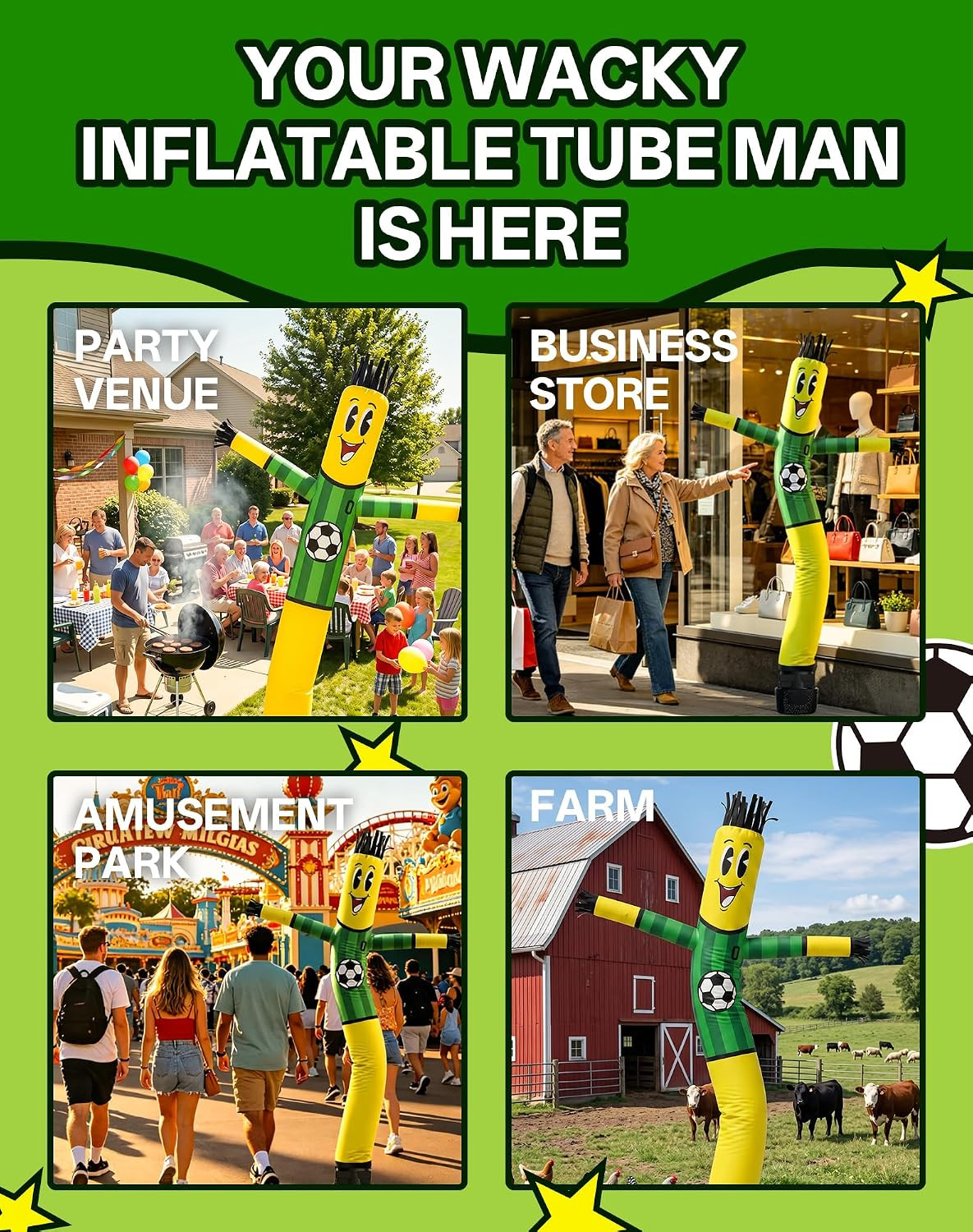 7 FT Inflatable Tube Man with Blower: Soccer Sports Theme Inflatable Dancing Man