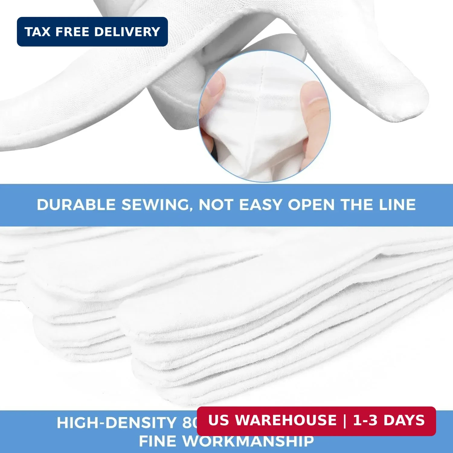 3 Pairs Cotton Gloves for Dry Hands Sleeping Women Men Jewelry Coin Inspection