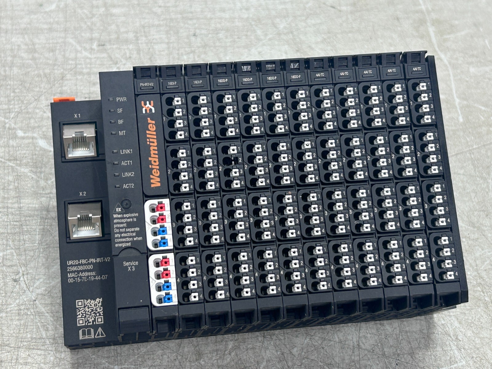Weidmuller UR20-FBC-PN-IRT-V2 CPU PLC, 16DI-P Input 16DO-P Output, 4AI-TC Module