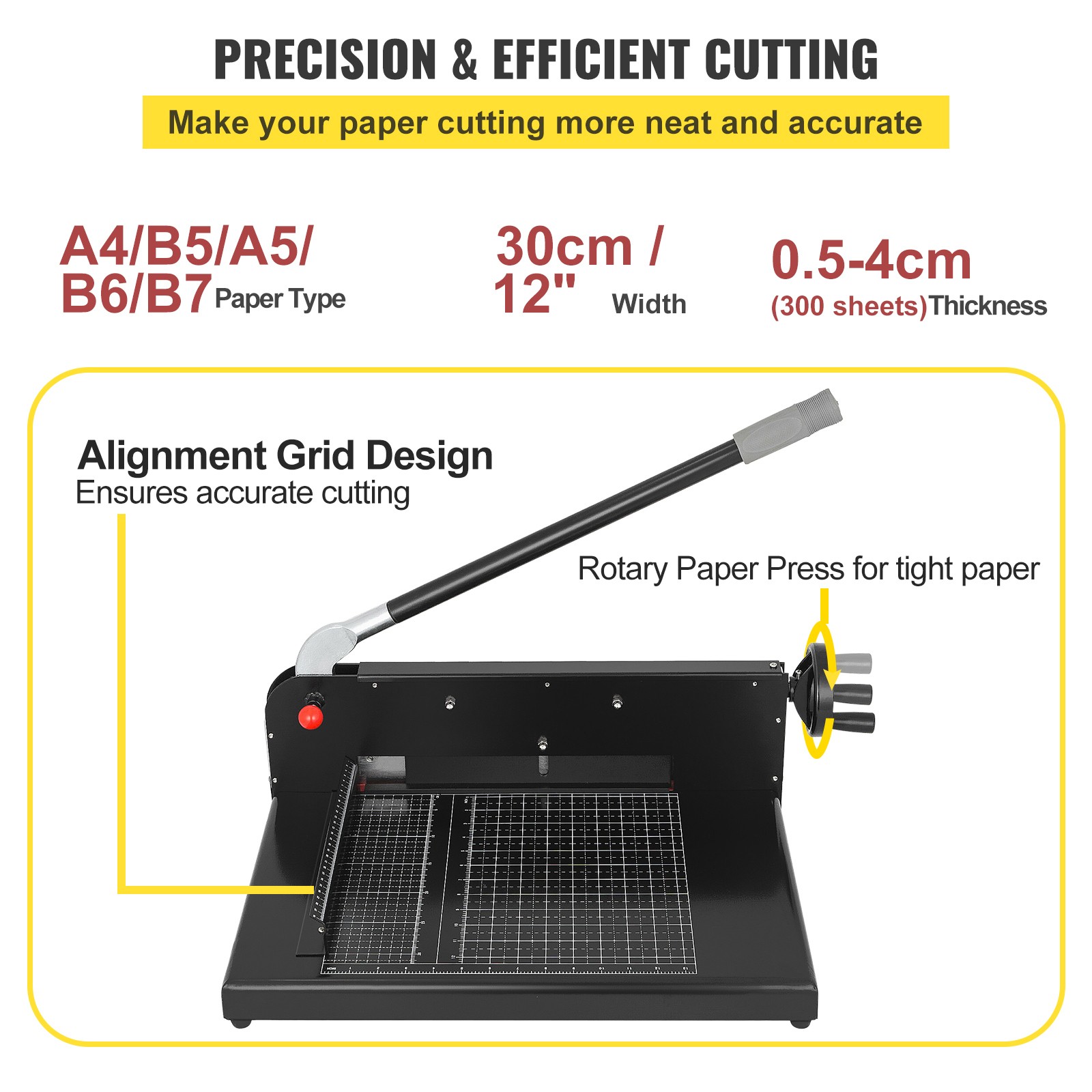 VEVOR 12″ Paper Cutter Heavy Duty Guillotine Stack Paper Trimmer Metal Base A4