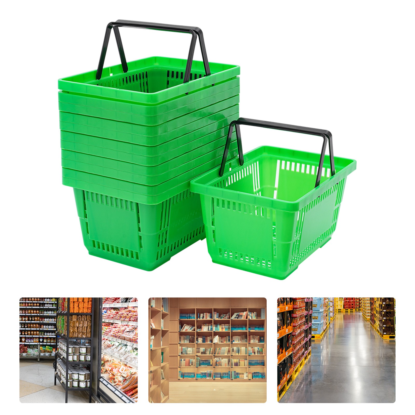 12PCS 28L Mesh Shopping Baskets with Handles Plastic Shopping Basket Portable