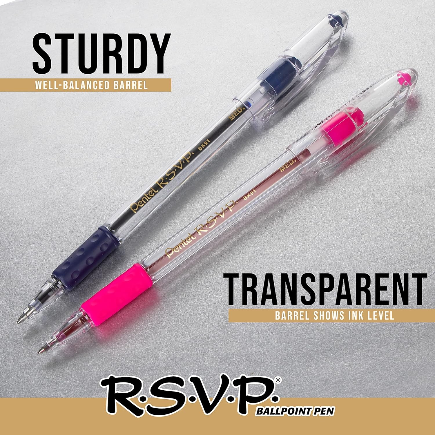 RSVP Ballpoint Pen, Fine Line, (0.7mm), Blue Ink (BK90BP5C) (Pack of 1, 5 Count