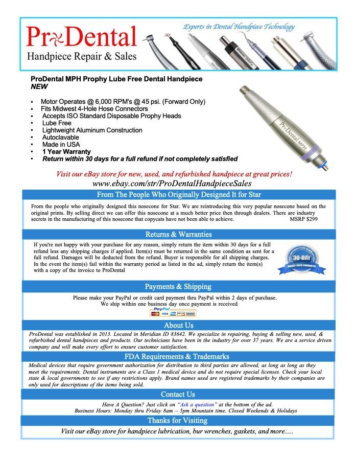 Midwest RDH Type LUBE FREE Hygienist Handpiece – ProDental