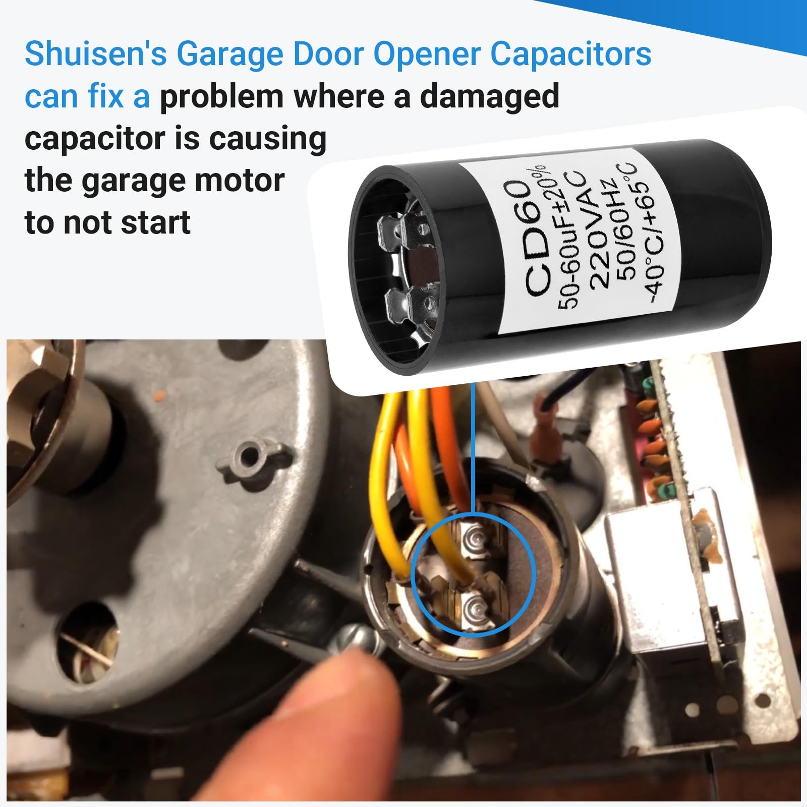 X-18004-B Garage Door Opener Capacitor 50-60 MFD 220 VAC 50/60Hz Replacement