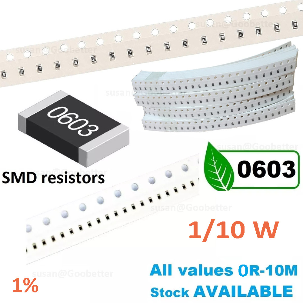 0603 SMD Resistors 0.1W 1% Tolerance Full Range Available 0 ohm to 10M ohm