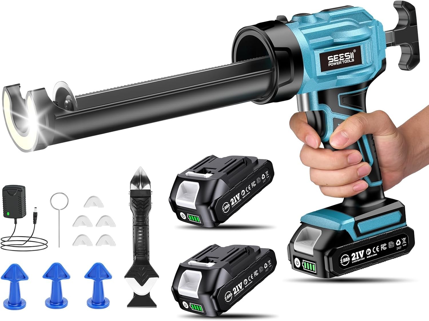 Cordless 4 Speeds Caulking Gun 21V Battery Powered Caulk Gun 10oz/300ml No Drip