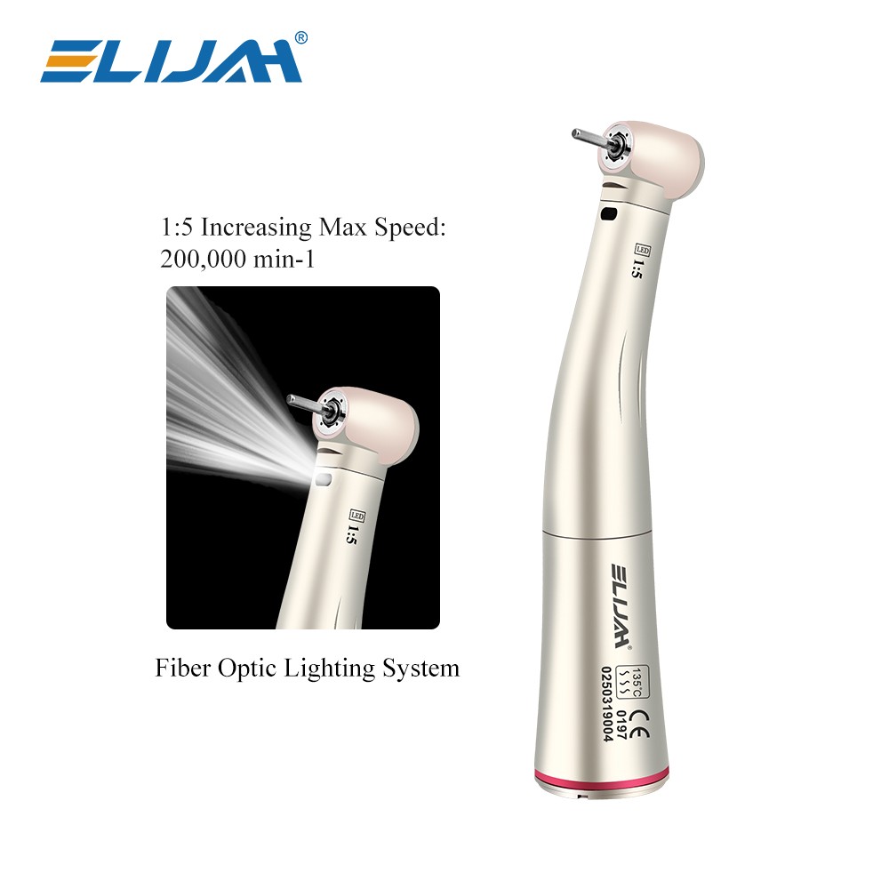 ELIJAH Dental 1:5 Contra Angle Fiber Optic LED Low Speed Handpiece New US STOCK