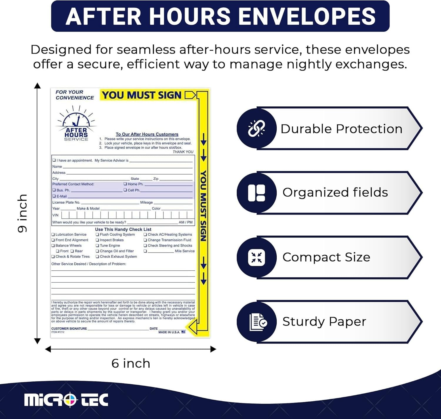 100 PCS After Hours Key Drop Envelopes 6×9 Inch 24 lb White Wove Top Opening
