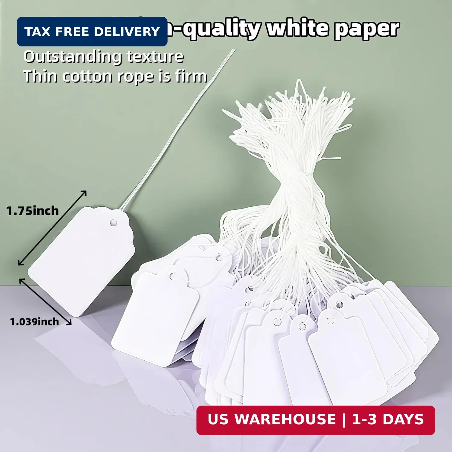 1000 PCS Pre-Strung Price Tags with String, White Paper Label Tags for Garage Sa