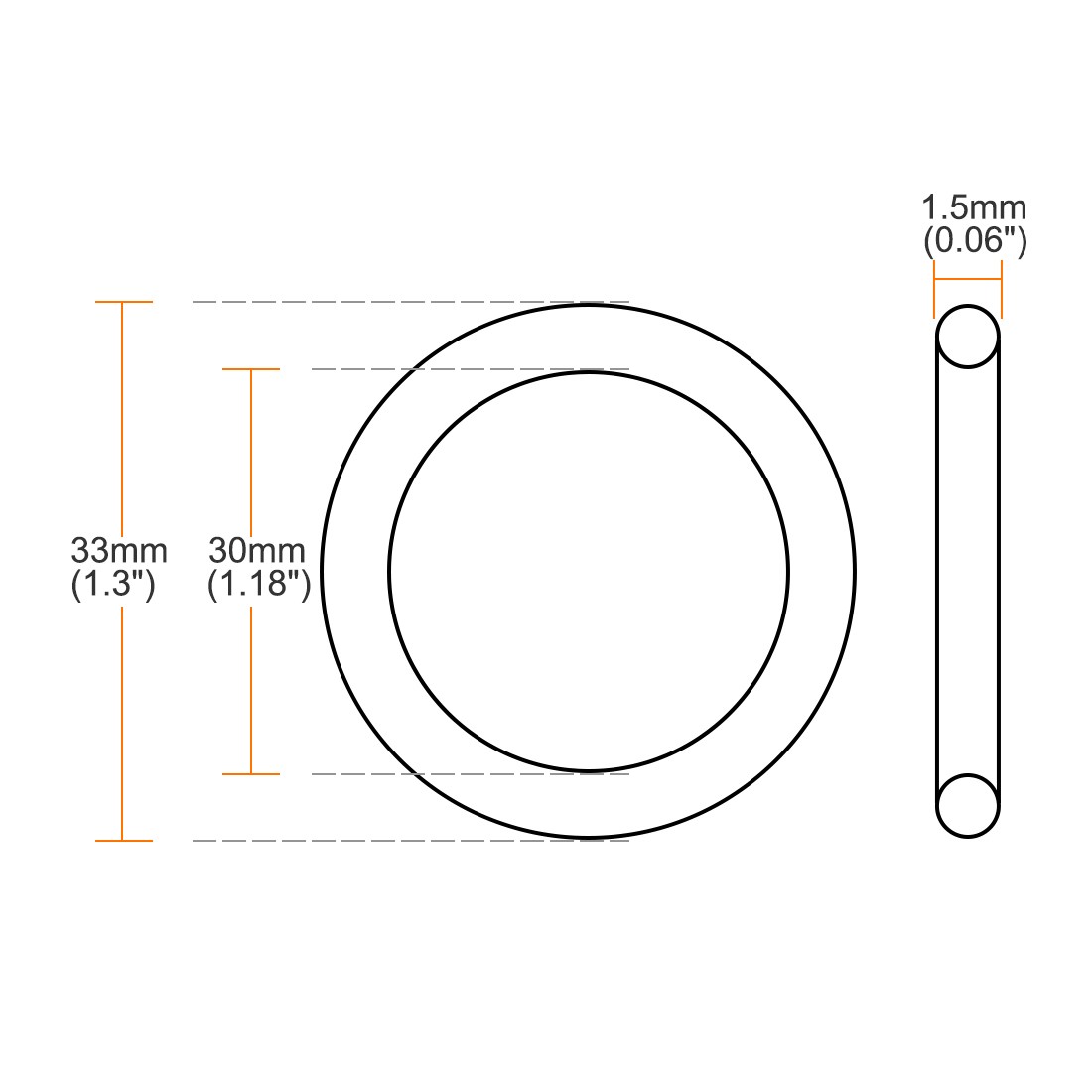 Fluorine Rubber O Rings, 33mm OD, 30mm ID, 1.5mm Width, Seal Gasket Green 5Pcs