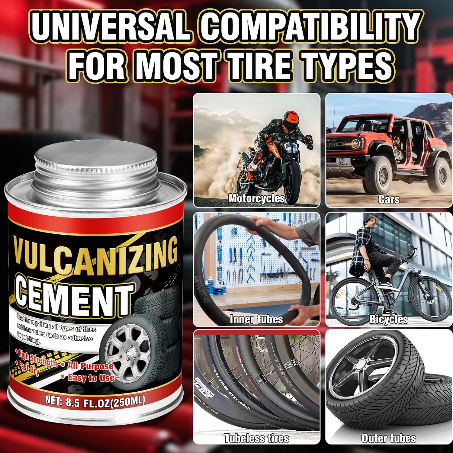 Chemical Vulcanizing Cement 8.5 Fl.Oz, Fast-Drying Rubber Cement Glue with Brush