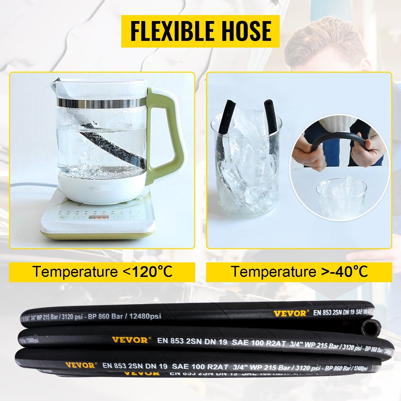 Hydraulic Hose 3/8 inch x 100 , Coiled Hydraulic Hose 4800 PSI, Rubber Oil HosE