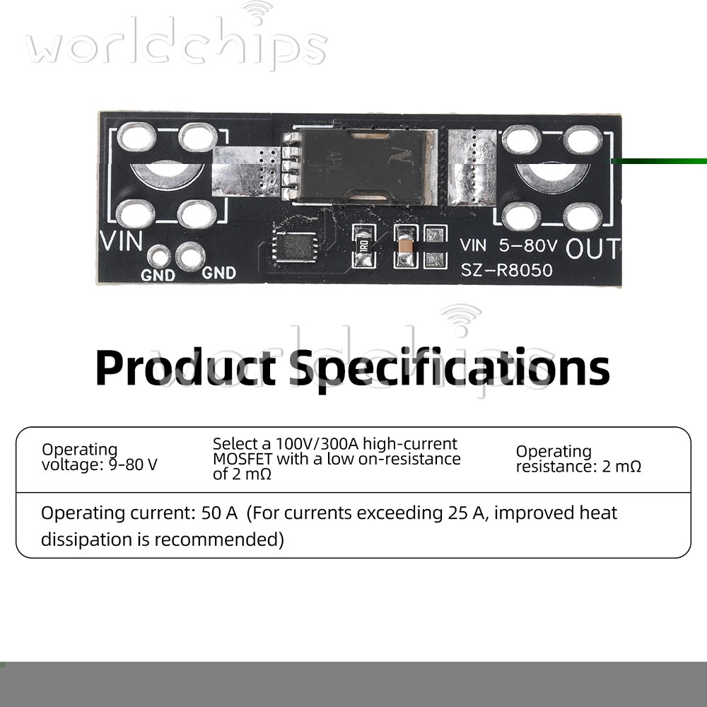 80V 50A Ideal Diode Module, 2mΩ Low Voltage Drop MOSFET for Power Supply