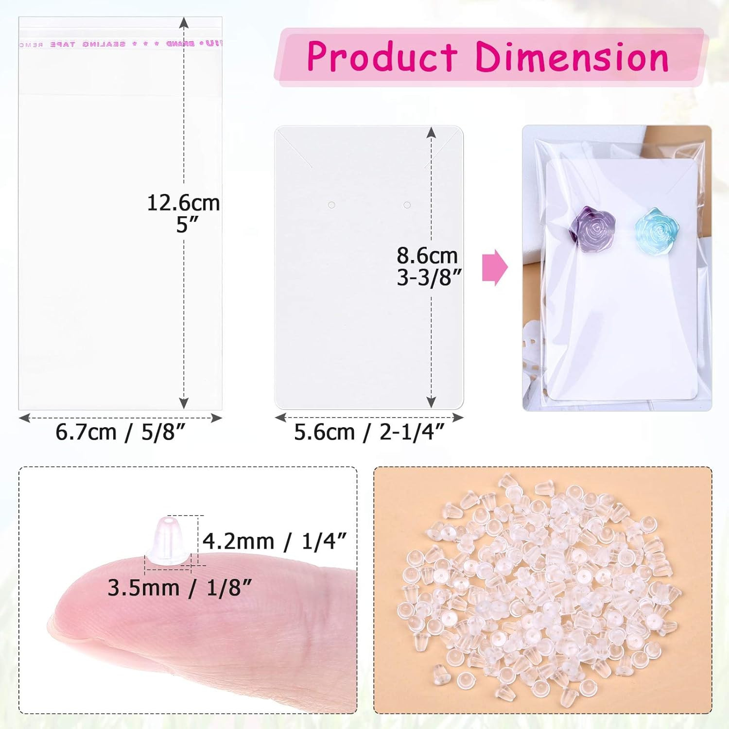 White Earring Packaging Kit – 400 Pcs with Display Cards, Self-Sealing Bags, Ear