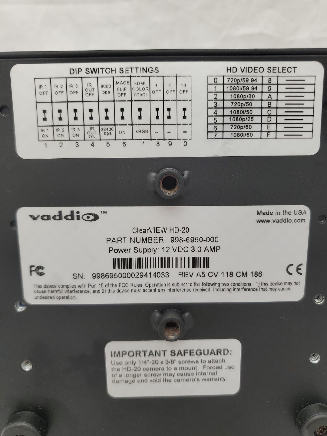 Vaddio ClearVIEW HD-20 PTZ Camera 998-6950-000