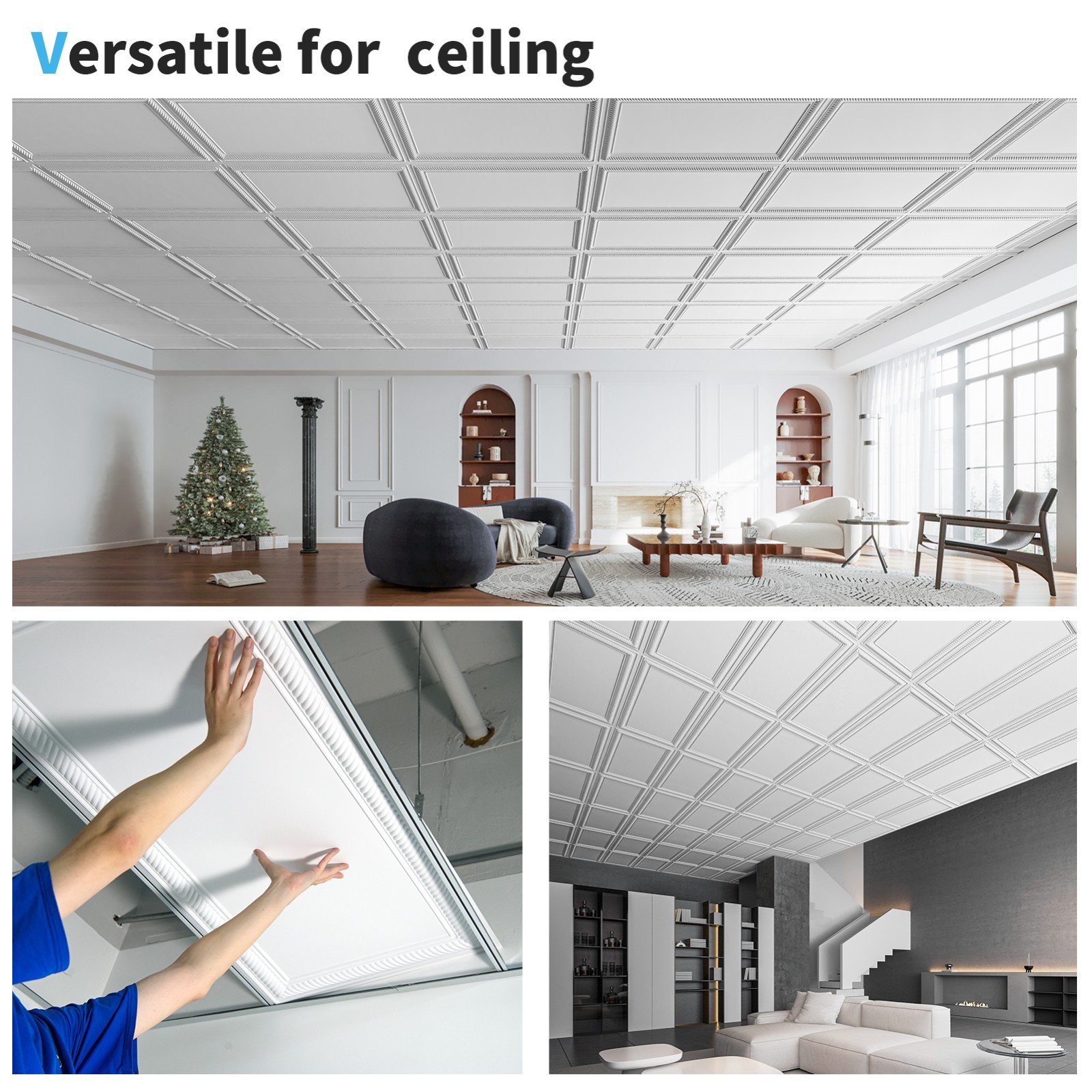 Art3d 3D PVC Drop Ceiling Tiles, 3D Wall Panels, 2×4 ft.Cover 96 Sq,ft (12-Pack)