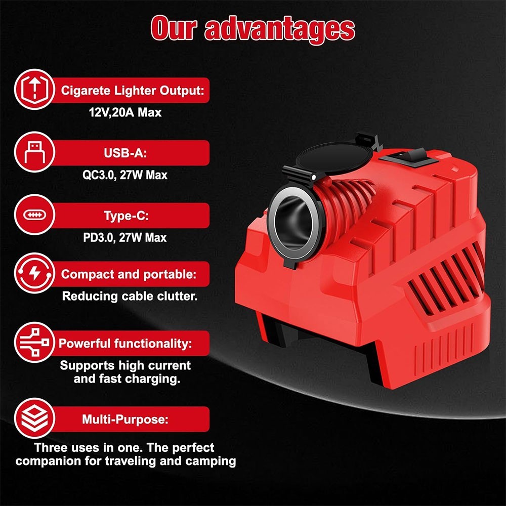 18V to 12V Step Down Converter for Milwaukee M18 18V Battery Power Adapter Tool