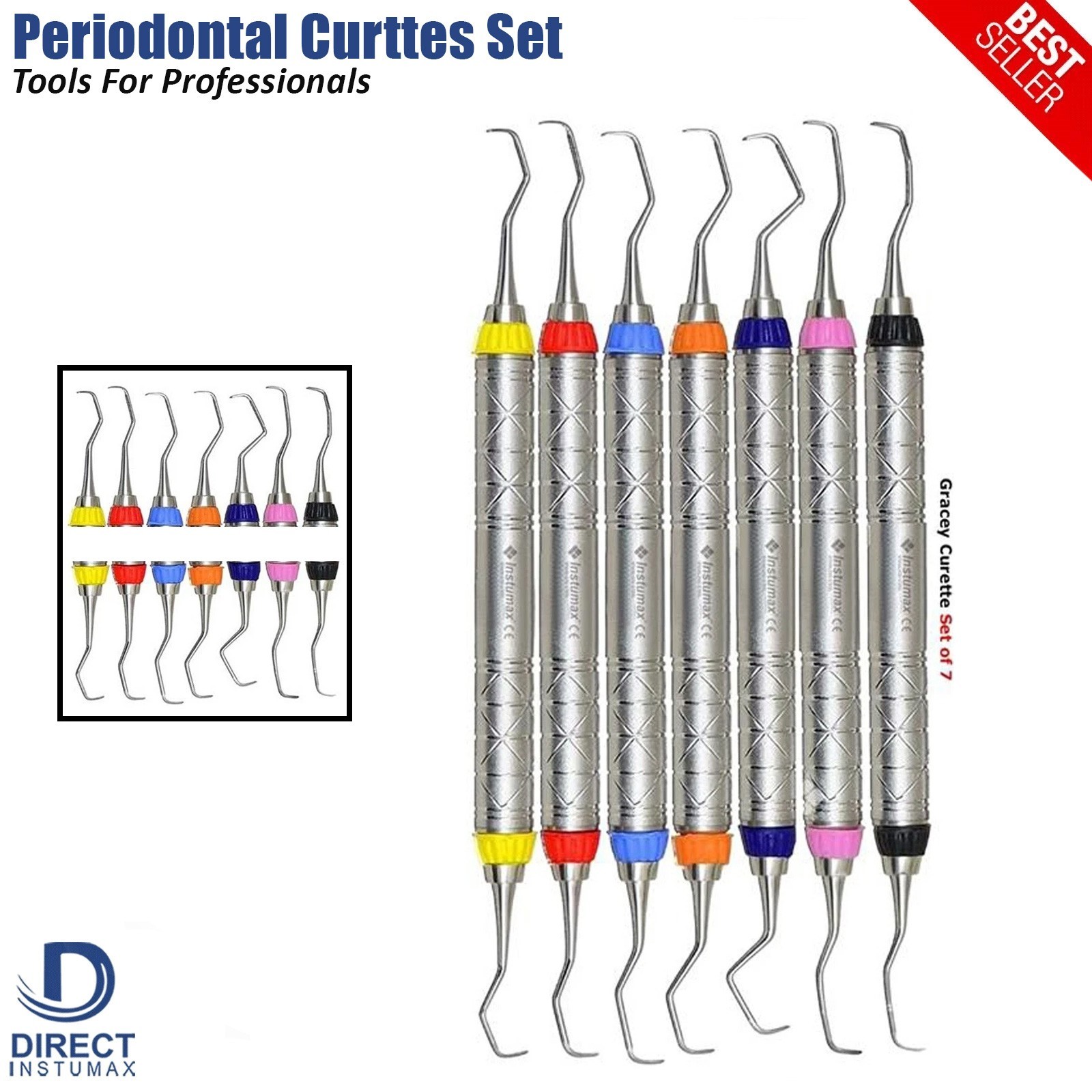 Set Of 7 Dental Gracey Curettes Perio Hollow Handle Surgical Hygiene Scalers New