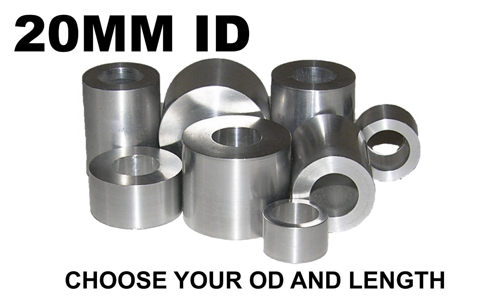 ALUMINUM 20MM ID X 26MM, 25MM, 24MM OR 23MM OD BUSHING SPACER