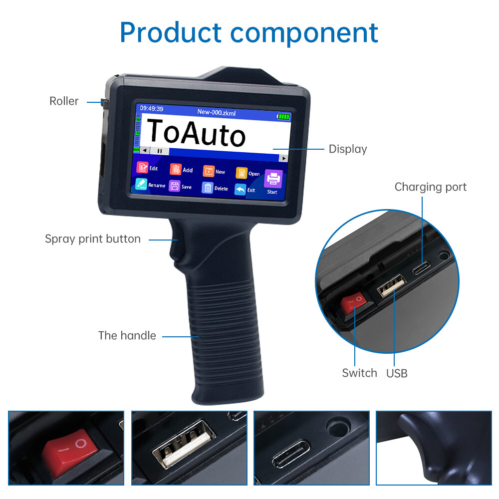 ToAuto Handheld Inkjet Printer Date QR Code Barcode Printing Logo Label 42ml Ink