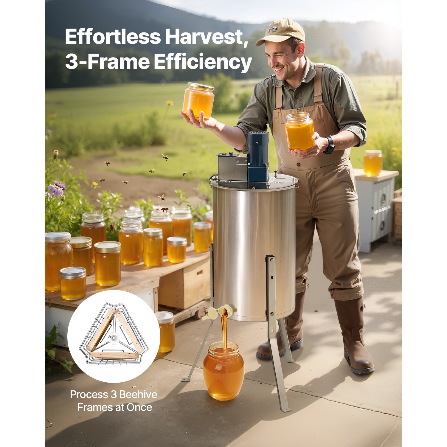 Electric Honey Extractor 3 Frame Beekeeping Honeycomb Spinner Stainless Steel